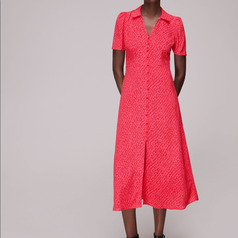 Whistles Pink Rowan Diagonal Print Midi Dress